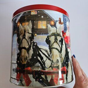Santa Tin w/ Traditional Santa Sleigh White Horses Large by Artist Jason Kirk